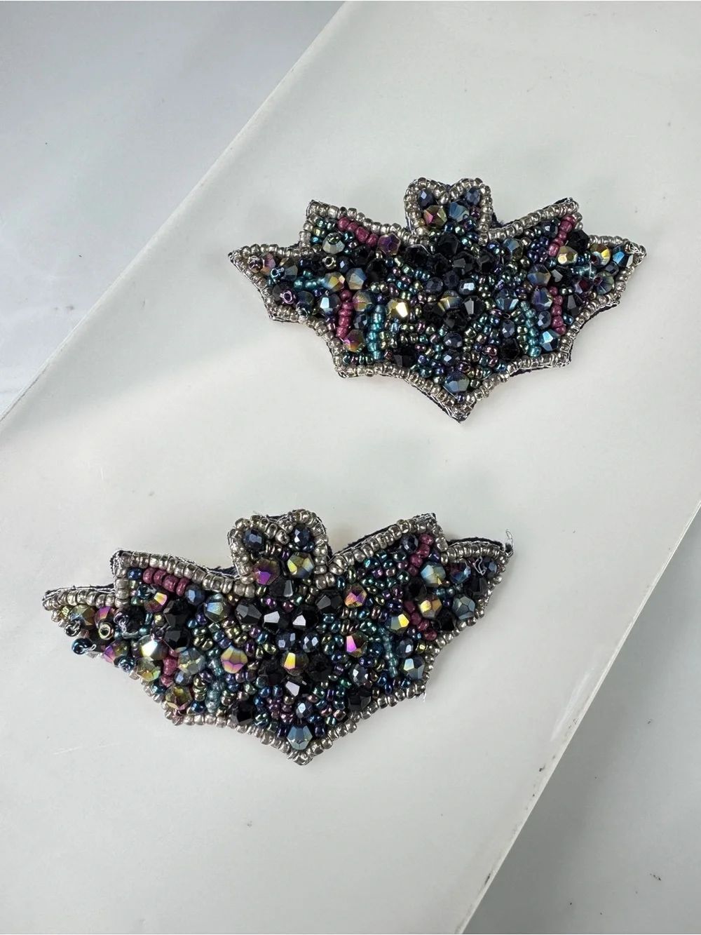 Bat Earrings Multi Colored Seed Beads